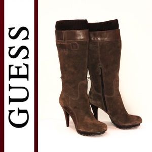 Guess WGMalise Brown Suede Heeled Boot, size 9.5M